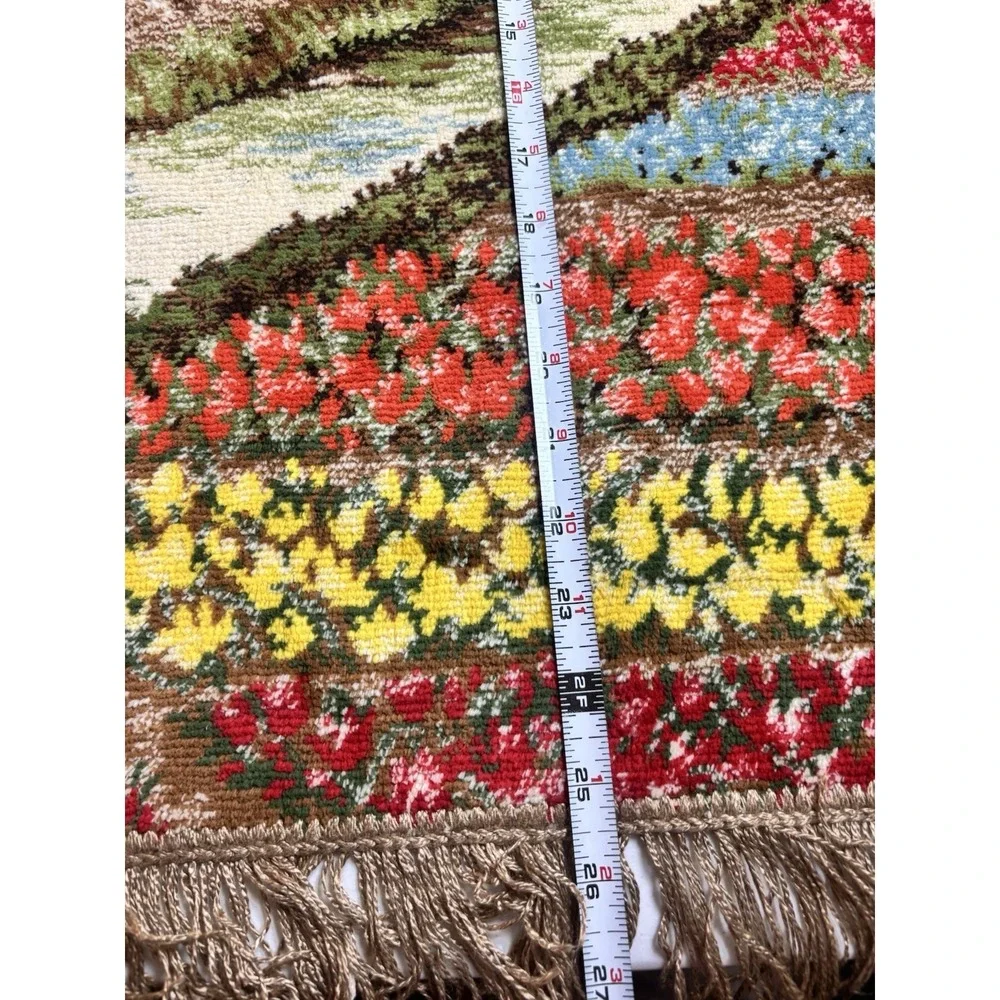Vintage Dutch Waterways River Wall Tapestry Rug Art Windmill Tulip Fields 25x43